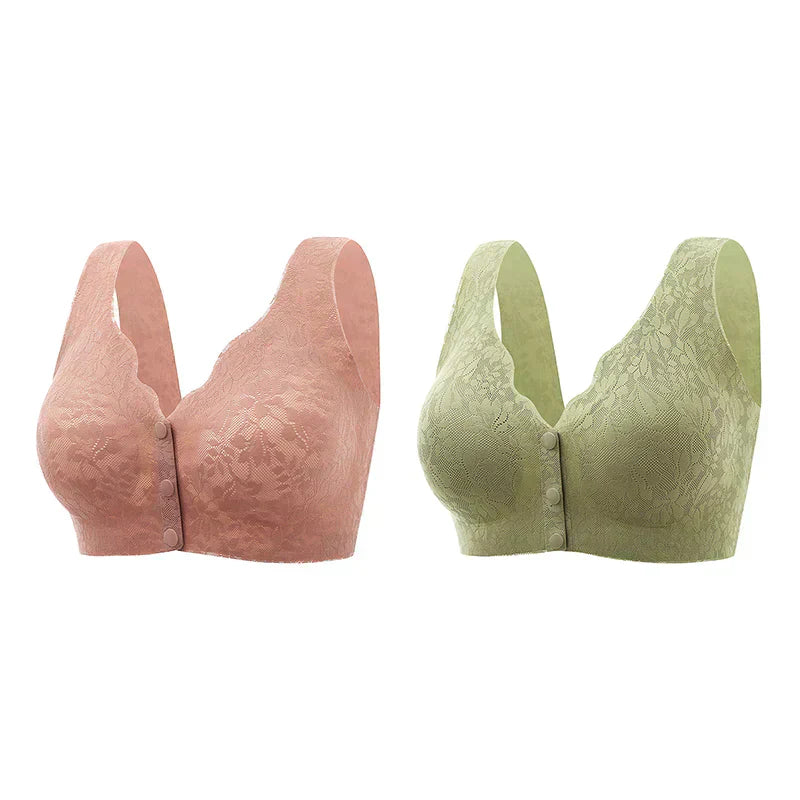 Seamless Front Buckle Wide Straps Front Buttons Bra
