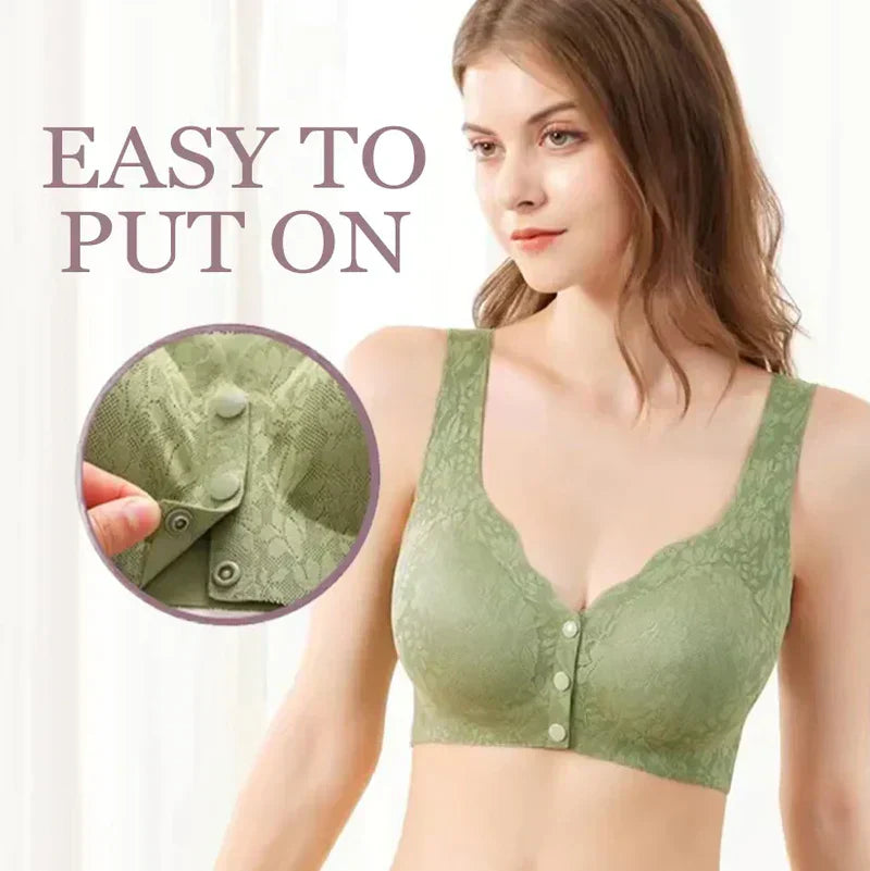 Seamless Front Buckle Wide Straps Front Buttons Bra